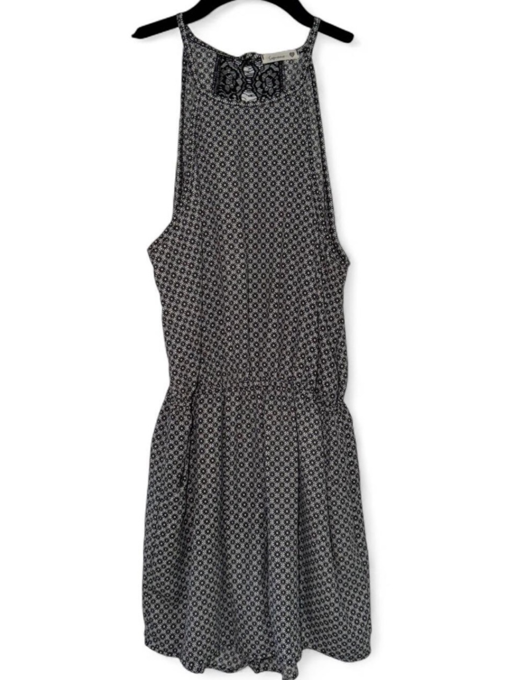 Black & White Floral Lace Open Back Romper